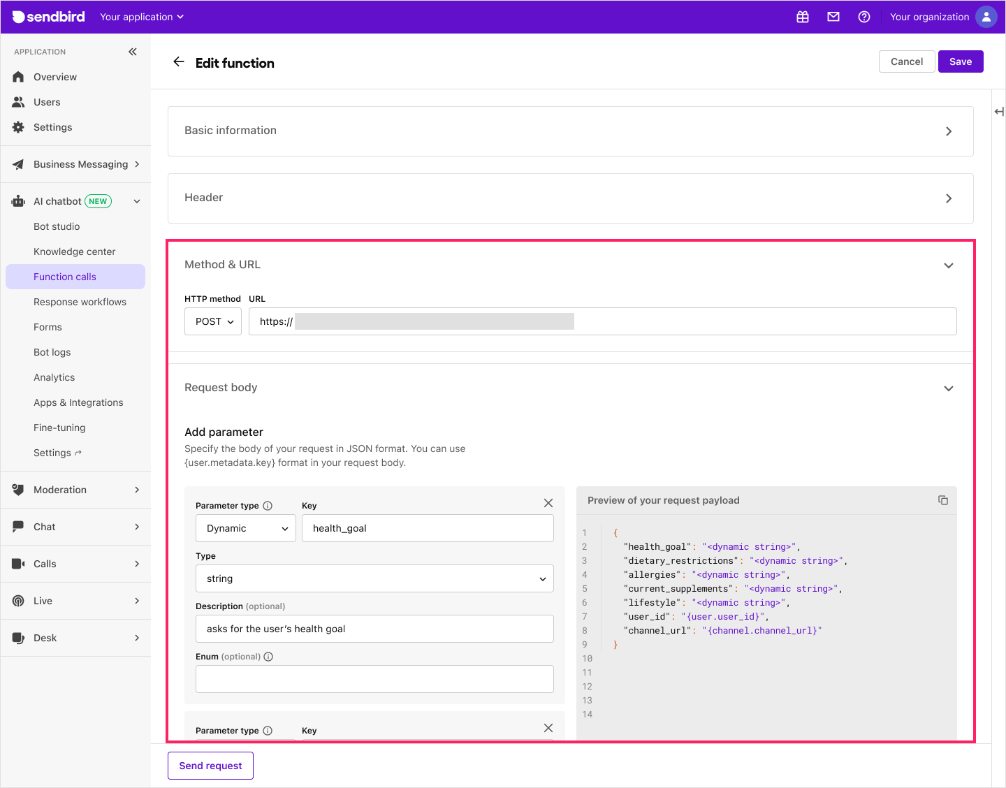Image|Dashboard screen showing the request information section in create function page.