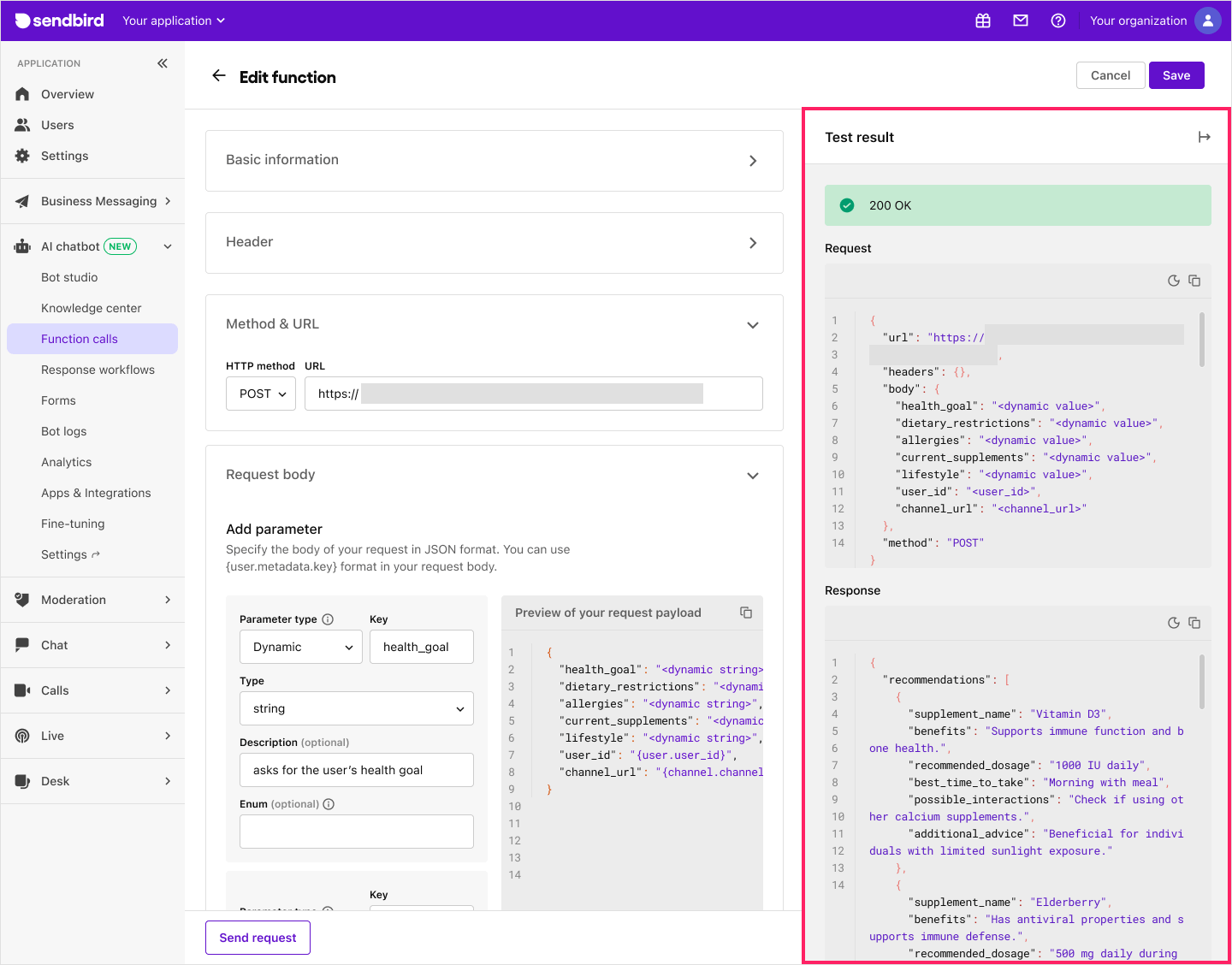 Image|Dashboard screen showing the request information section in create function page.