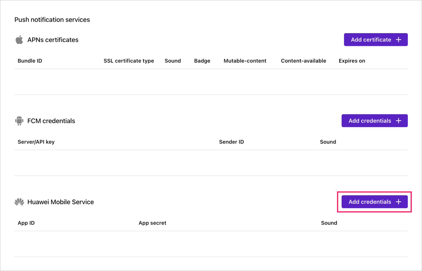 Adding your App ID and App secret for Huawei Mobile Service on Sendbird Dashboard.