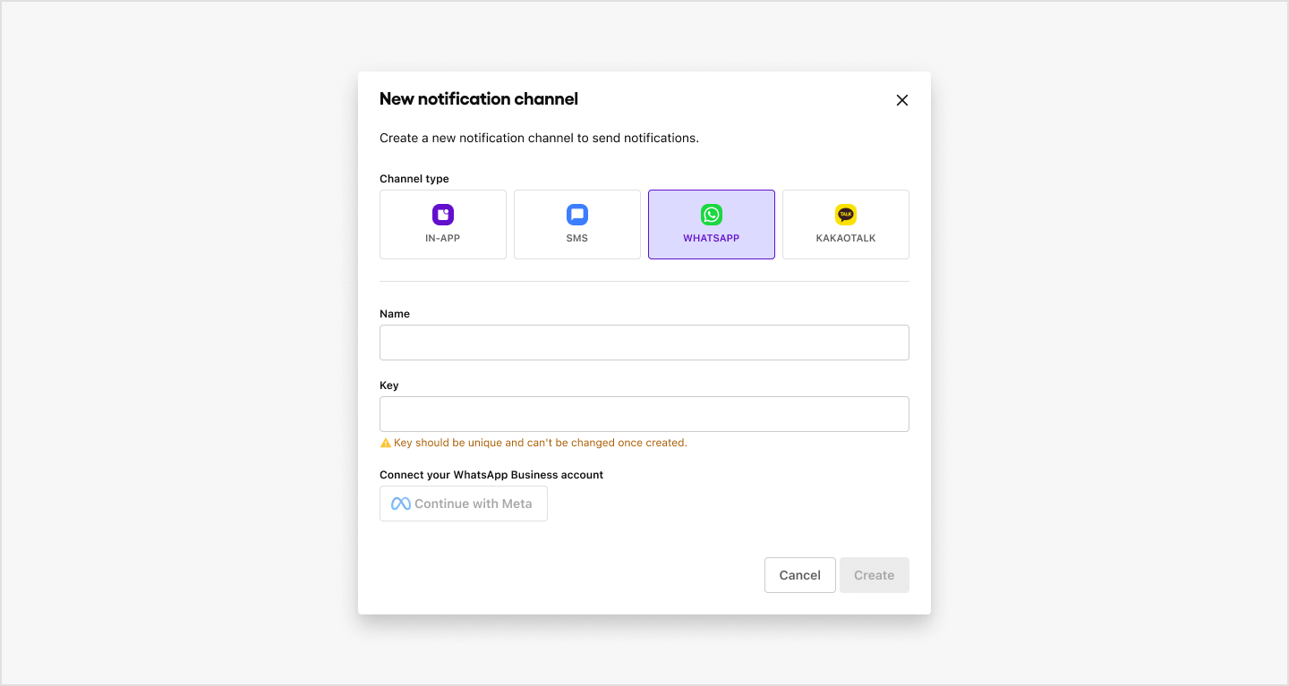 image of dashboard Create a channel popup